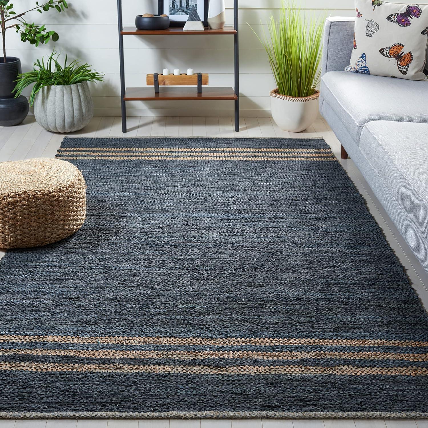 Vintage Leather VTL400 Hand Woven Indoor Area Rug - Blue/Beige - 4'x6' - Safavieh
