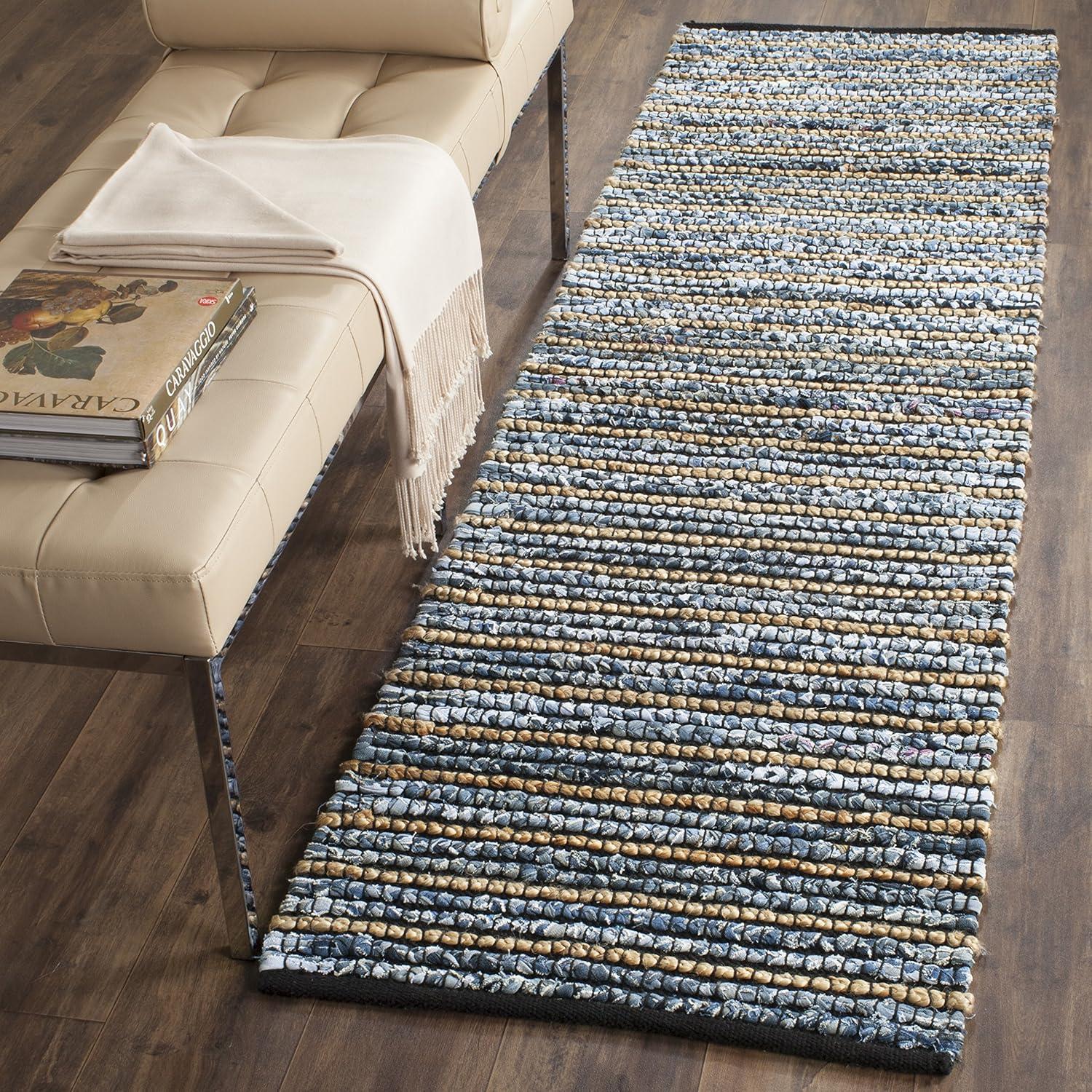 Coastal Charm Hand-Knotted Blue Cotton Area Rug - 27"x12"