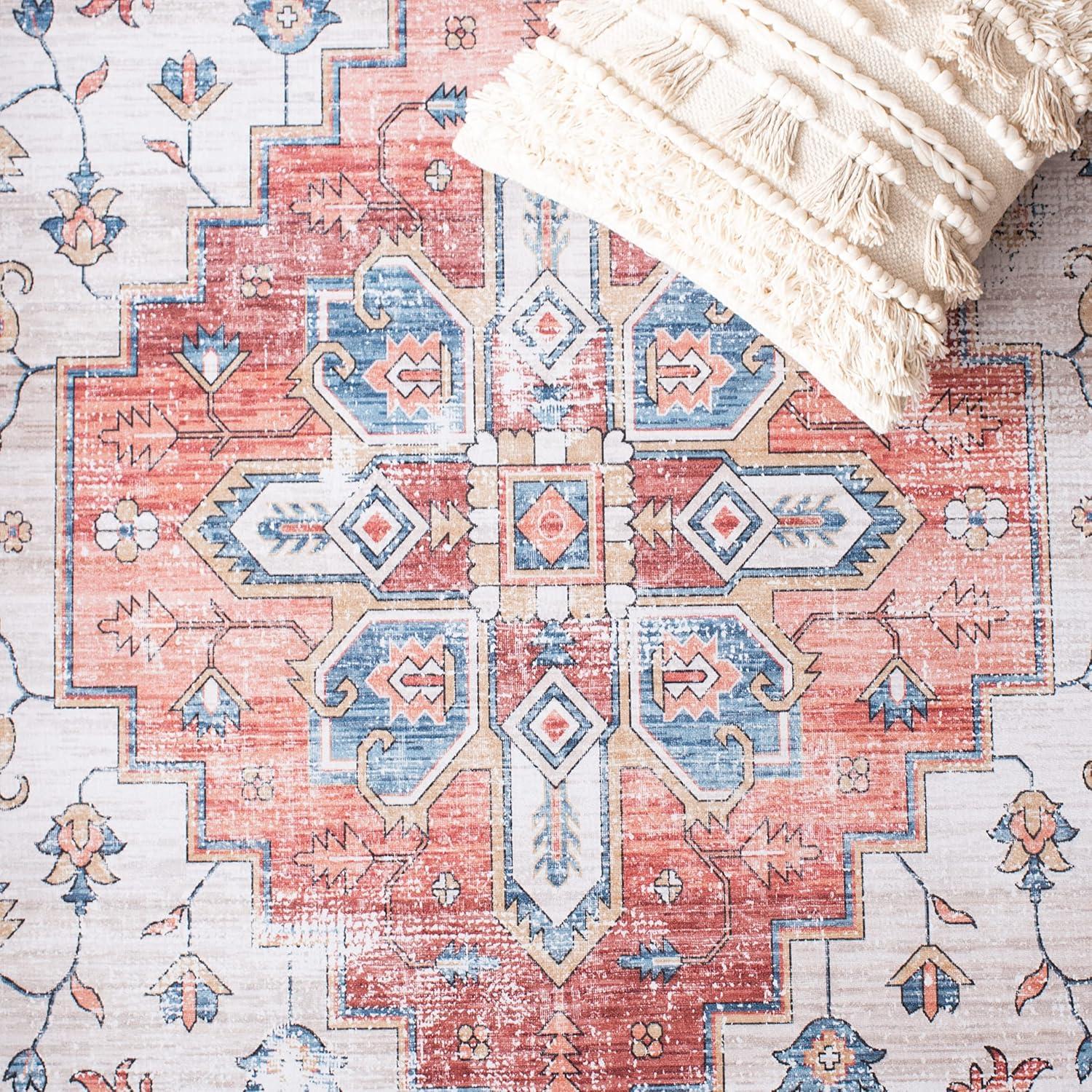 Tucson TSN109 Power Loomed Machine Washable Area Rug - Beige/Blue - 6'x6' - Safavieh.