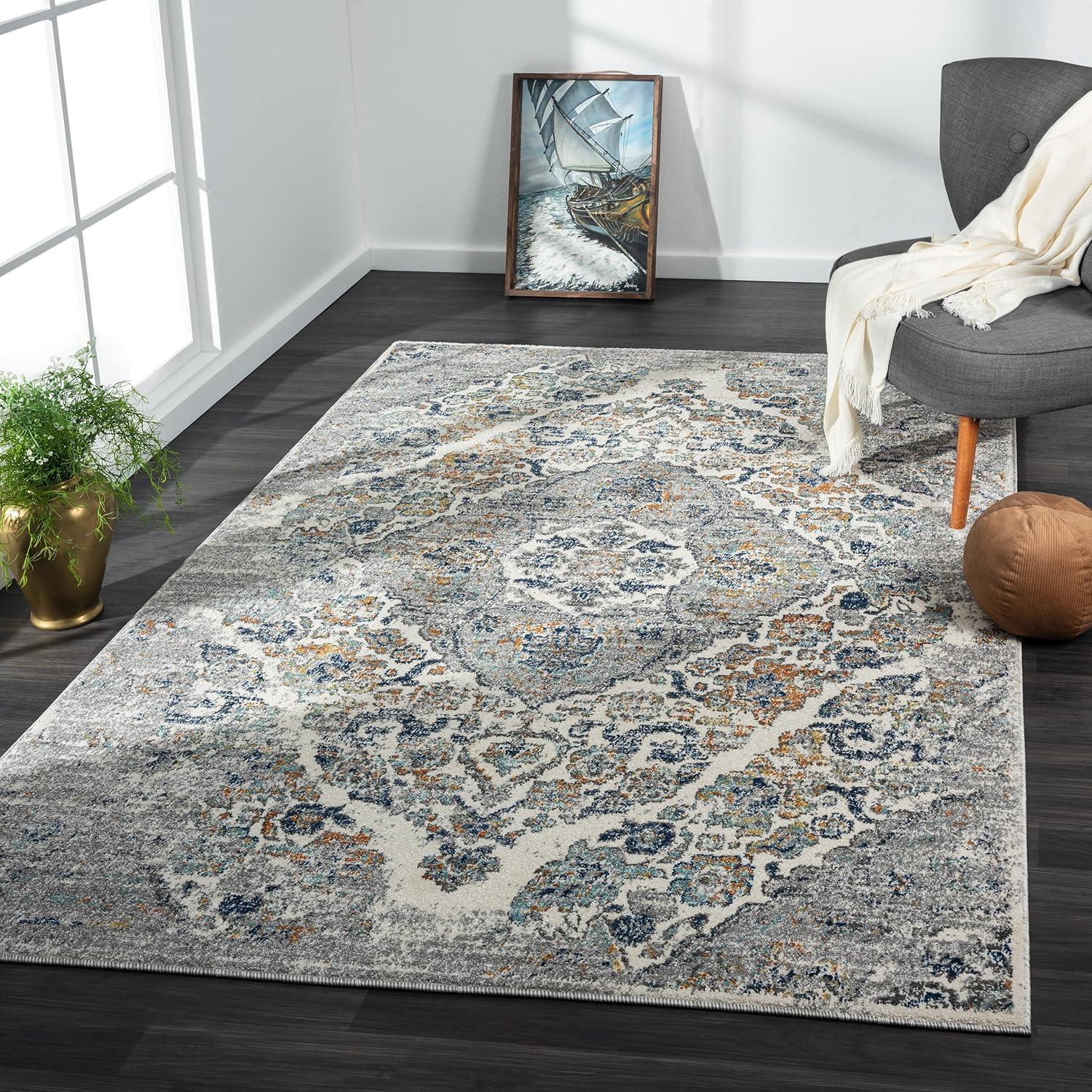 Luxe Weavers Victoria Collection Cream 4x5 Floral Area Rug