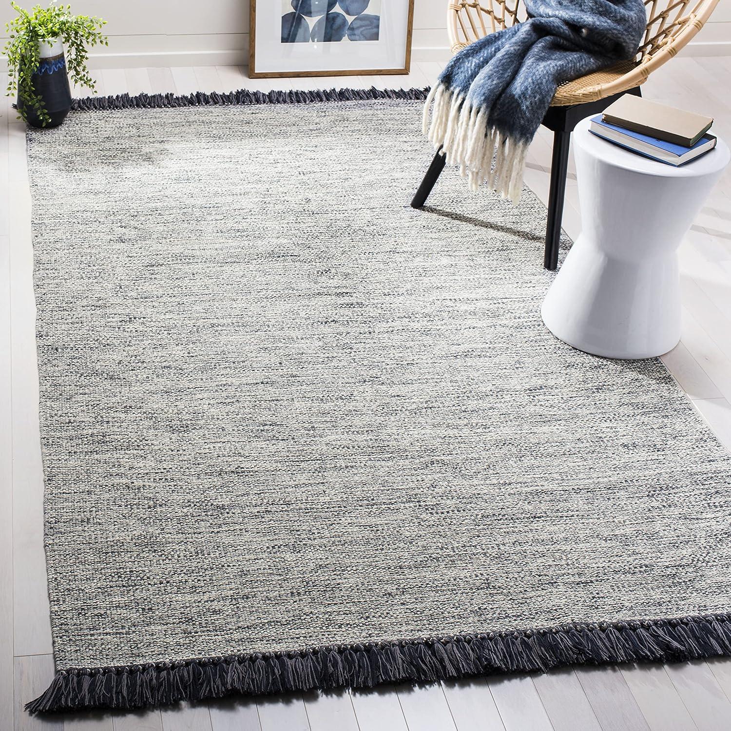 Coastal Charm Hand-Woven Cotton Flatweave Rug, 8' x 10', Gray