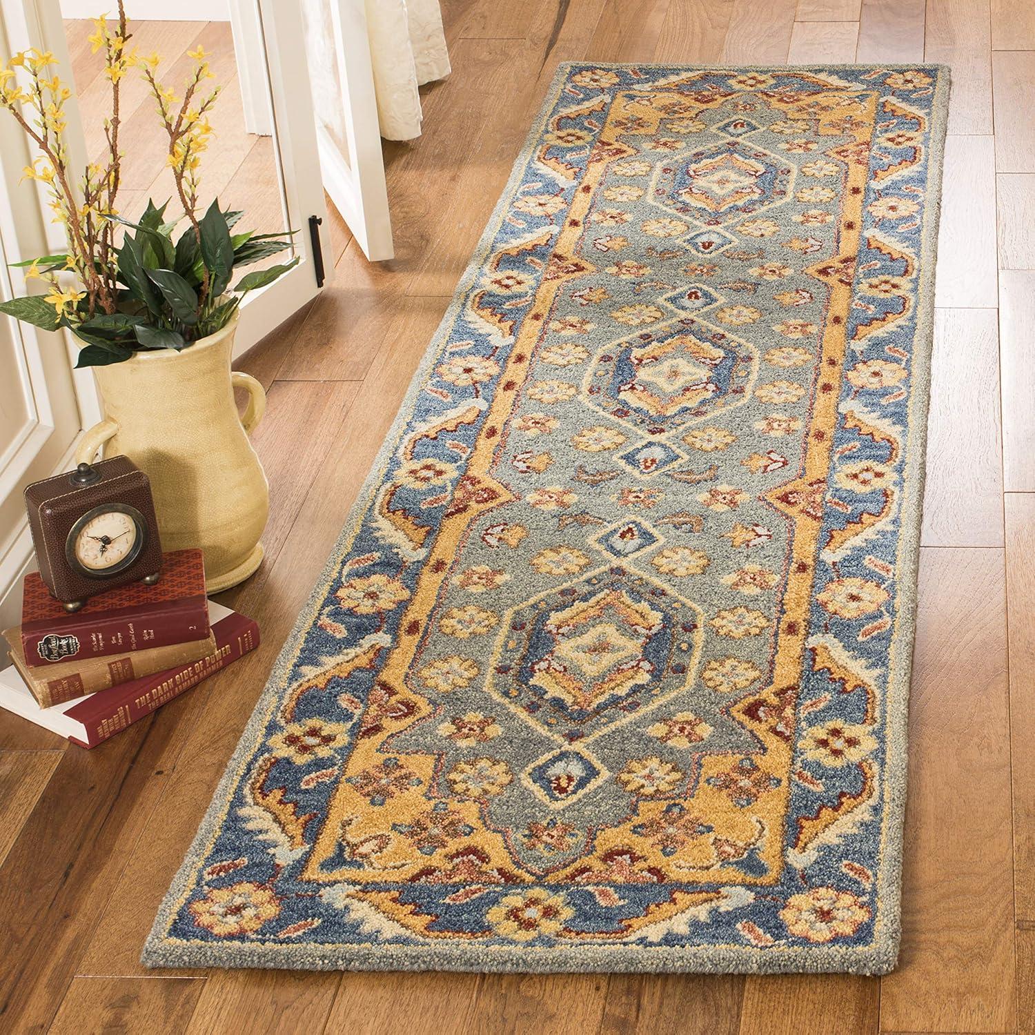 Antiquity AT504 Hand Tufted Runner Rug - Blue/Gold - 2'3"x8' - Safavieh.