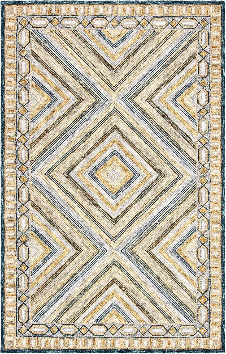 SAFAVIEH Aspen Caitriona Geometric Diamonds Wool Area Rug, Navy/Gold, 4' x 6'