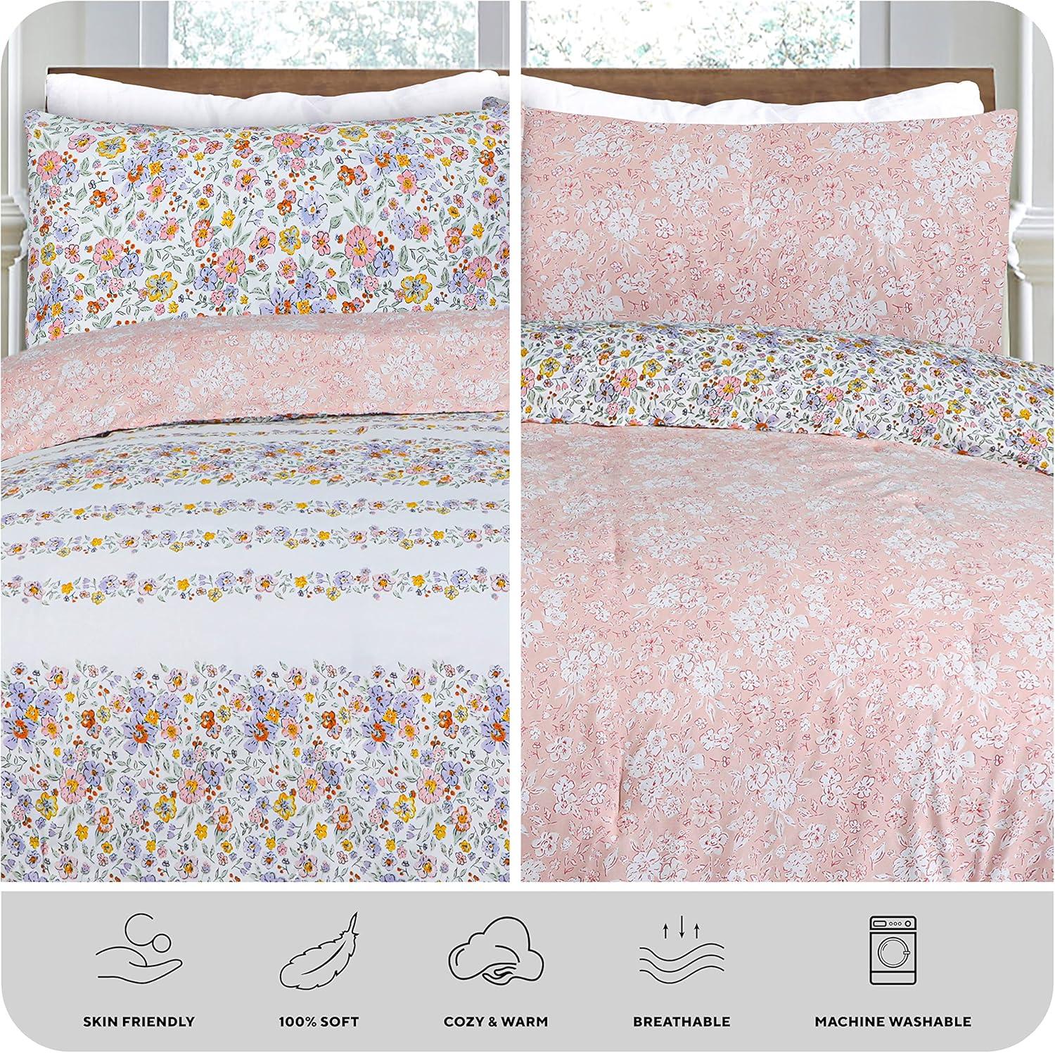 Microfiber 3-Piece Reversible Floral Comforter Set