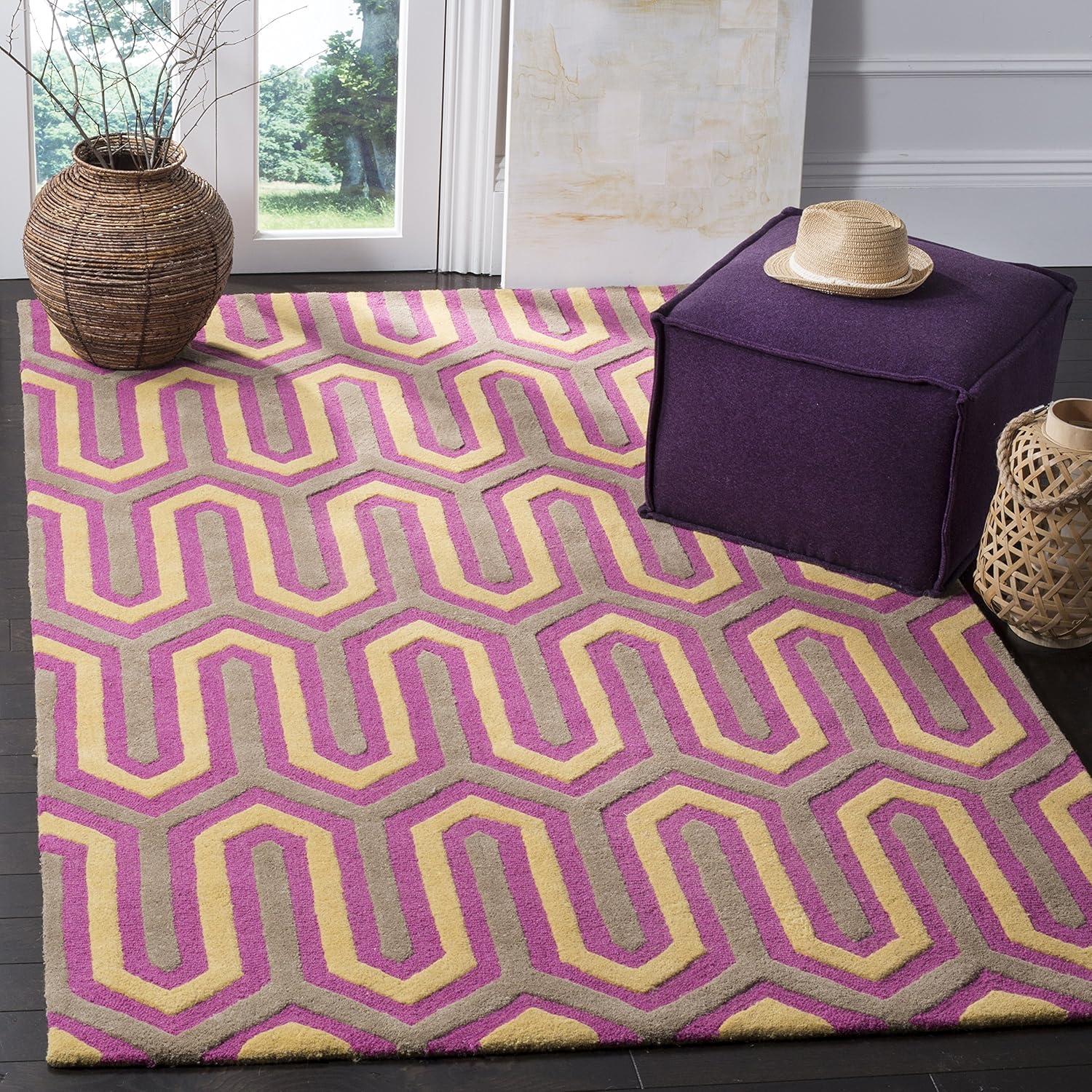 SAFAVIEH Cambridge Oswald Geometric Tessellation Wool Area Rug, Fuchsia/Grey, 6' x 6' Square