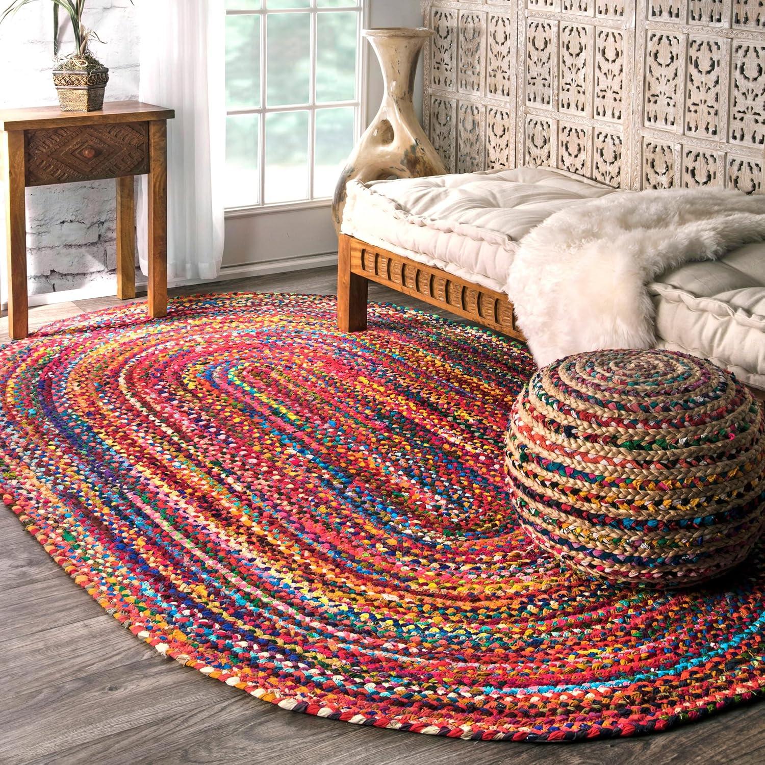 Tammara Multi-Color Hand Braided Cotton Oval Area Rug 4' x 6'