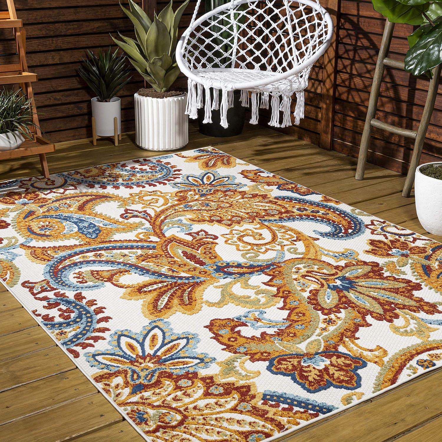 3'x5' Gordes Paisley High-Low Indoor/Outdoor Area Rug, Orange/Multi - JONATHAN Y