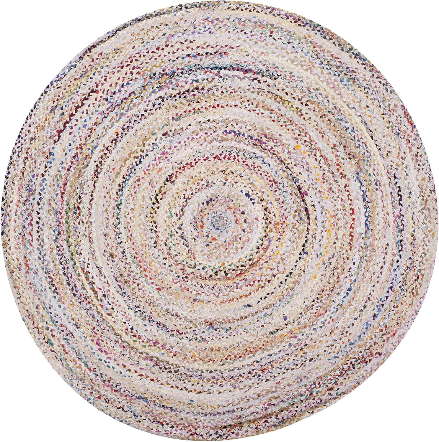 Braided BRD210 Hand Woven Area Rug - Ivory/Multi - 5' Round - Safavieh.