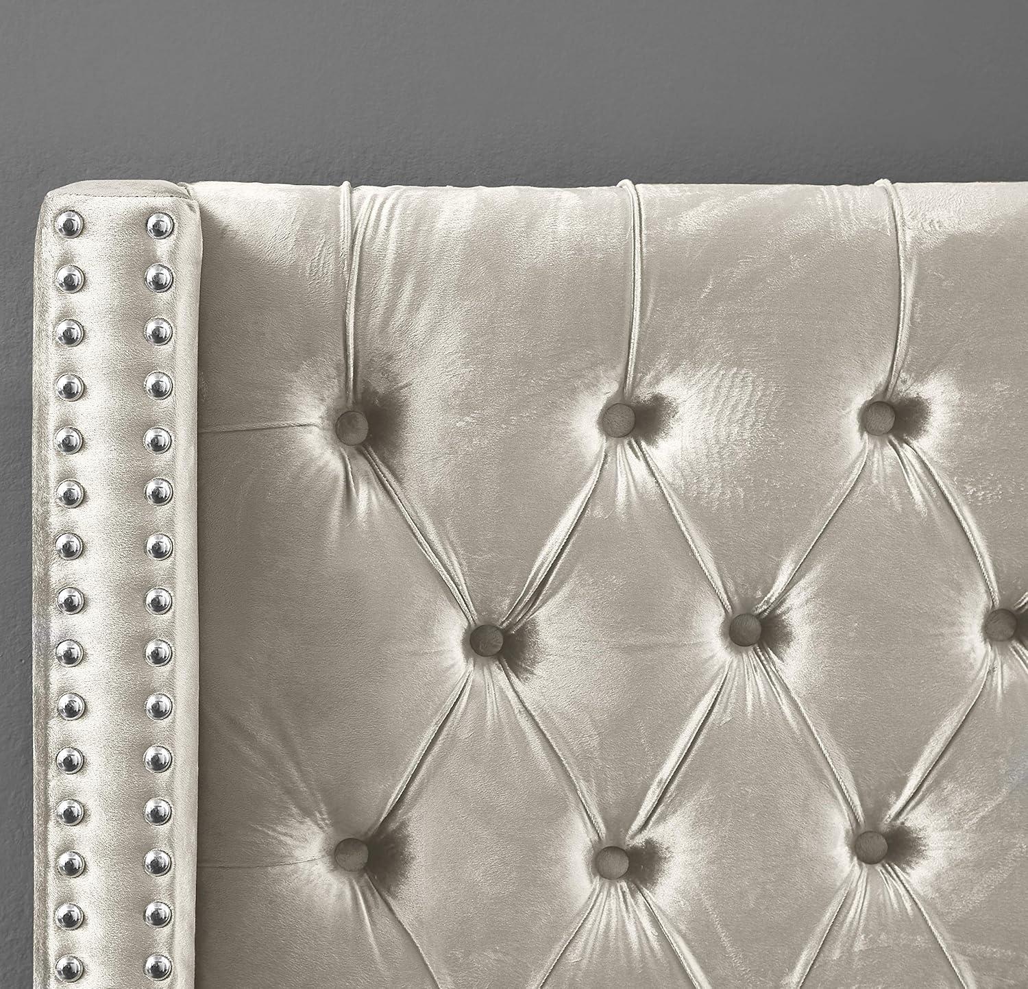 Meridian Furniture Aiden Queen Bed - Cream Velvet, Contemporary