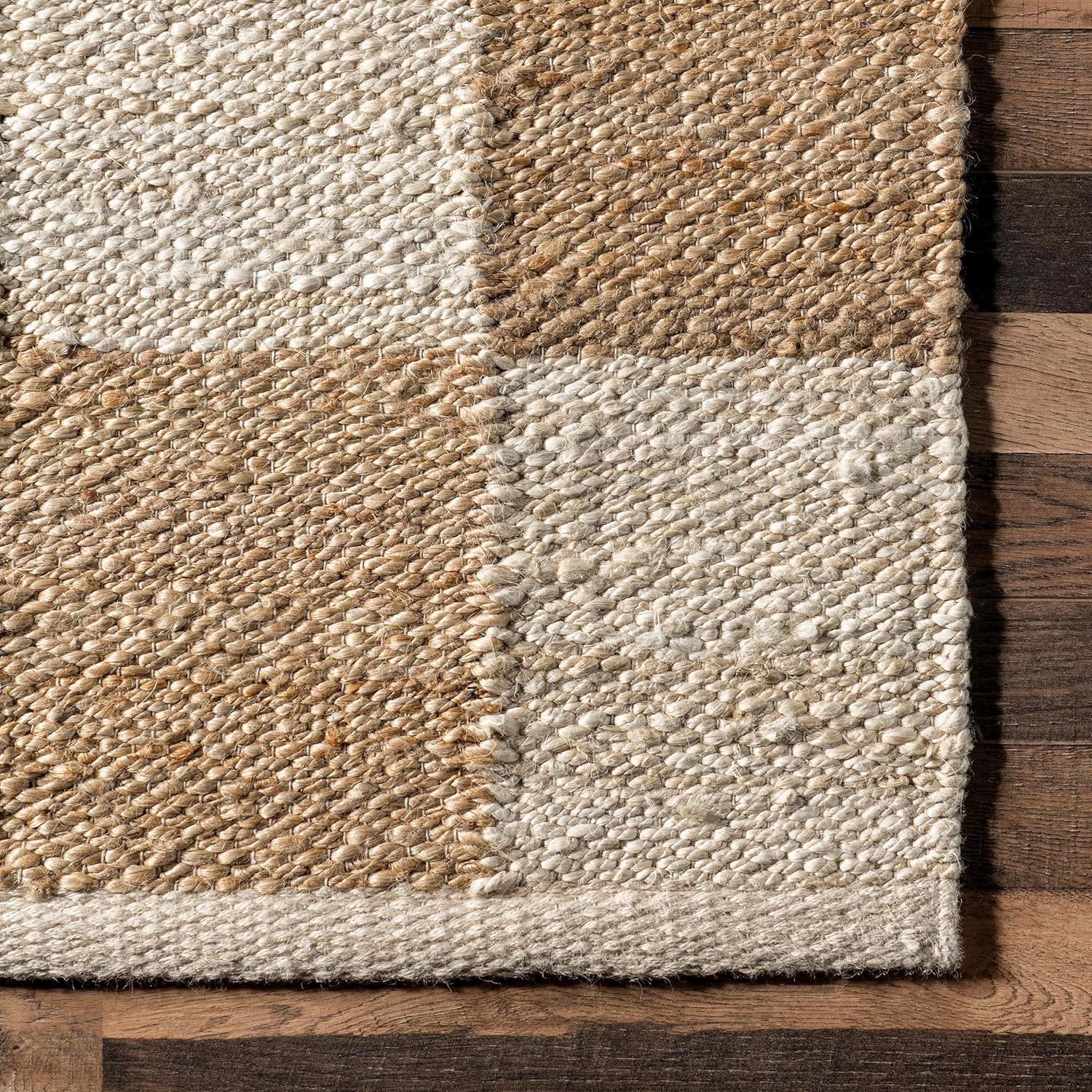 Nuloom Christana Plaid 8x10 Jute Indoor Area Rug for Dining Room Rug Neutral Rug Living Room Rug, Ivory