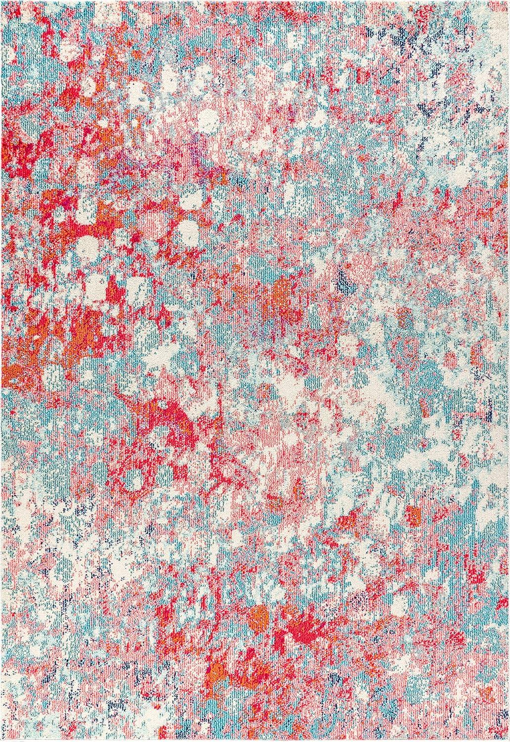 5'x8' Contemporary POP Modern Abstract Area Rug, Blue/Red - JONATHAN Y