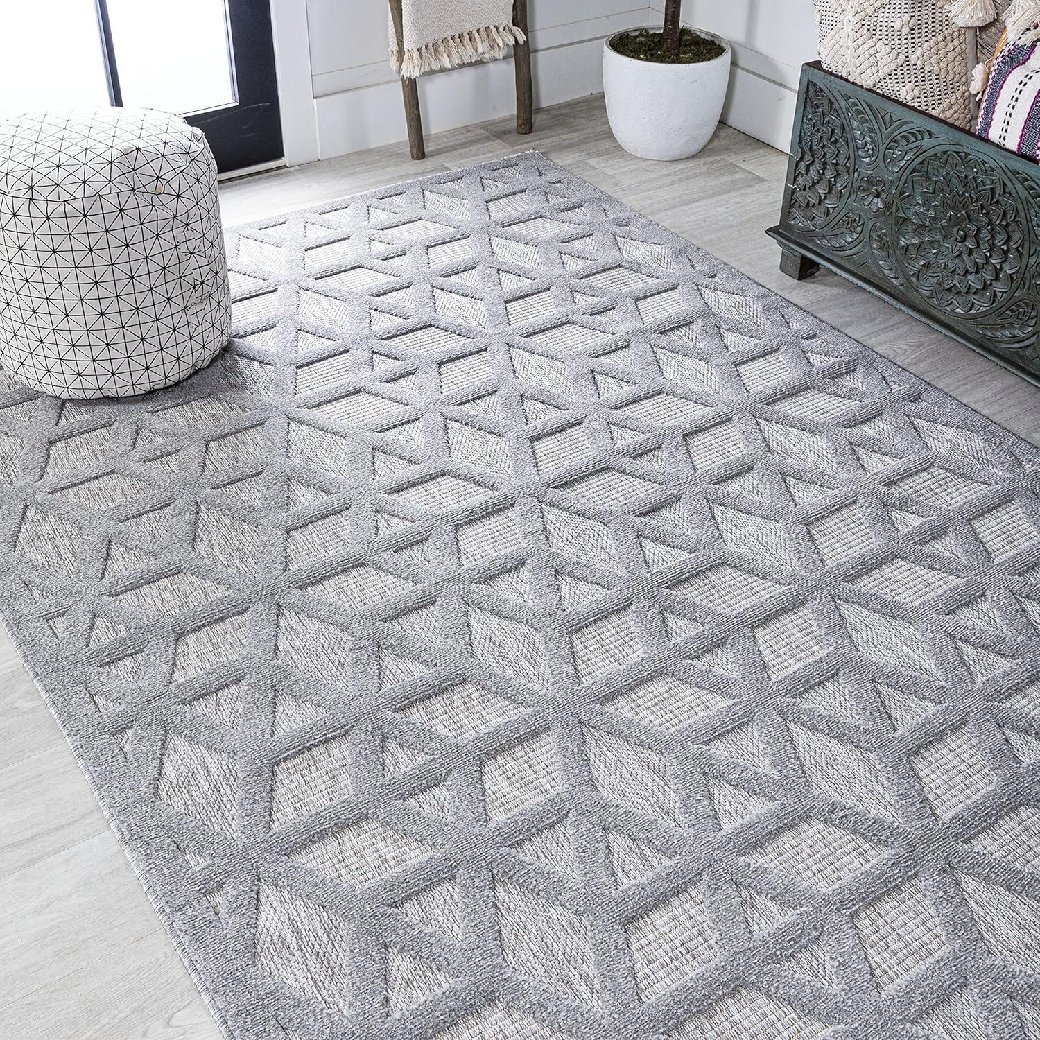 5'x8' Talaia Neutral Geometric Indoor/Outdoor Area Rug, Light Gray - JONATHAN Y