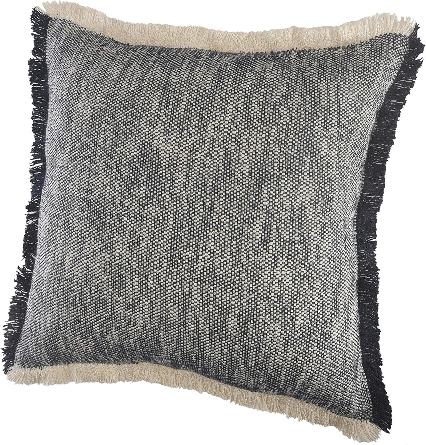 Ox Bay Neutral Two-Tone Fringe Cotton Throw Pillow, 20" Square, Dark Blue / White, Count per Pack 1