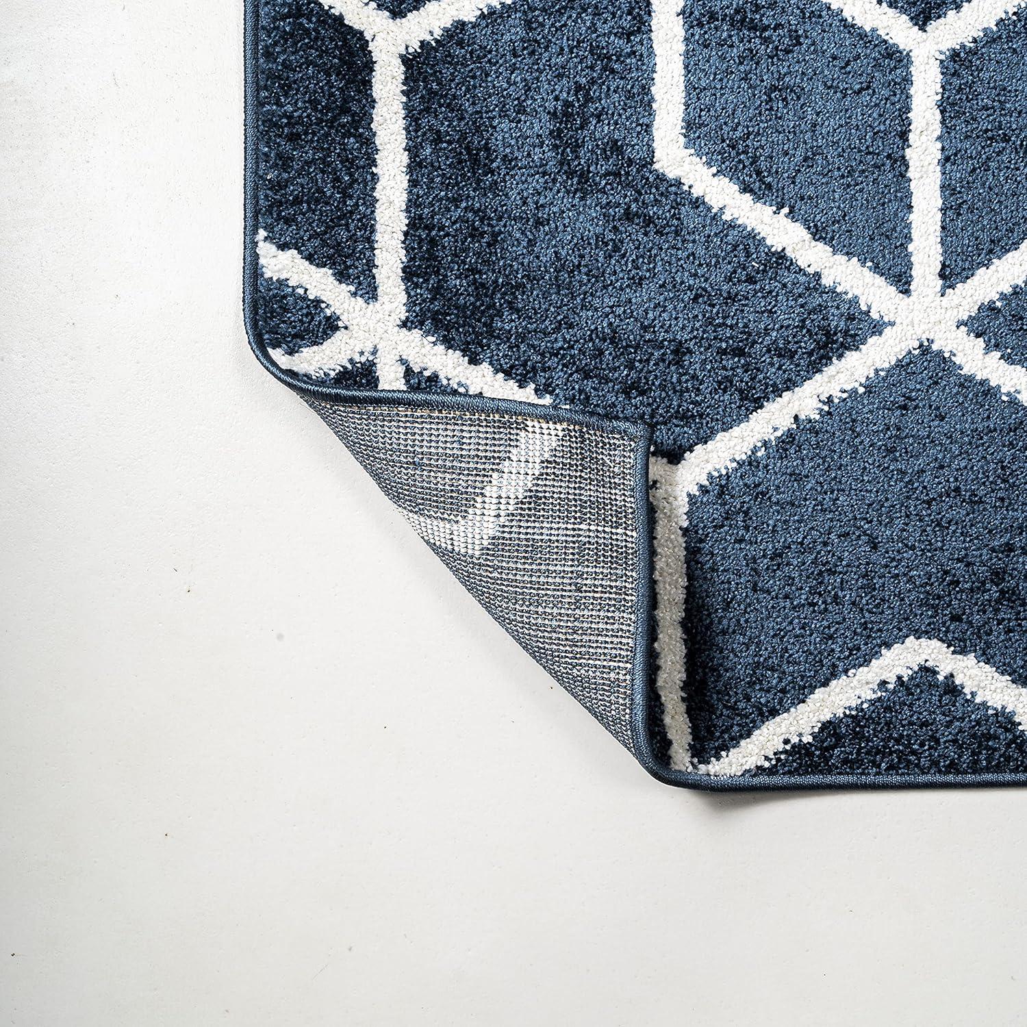 3'x5' Tumbling Blocks Modern Geometric Area Rug, Navy/White - JONATHAN Y