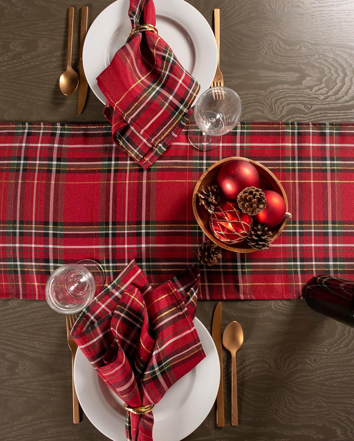 Red Tartan Plaid Holiday Table Runner, 14x72, Polyester