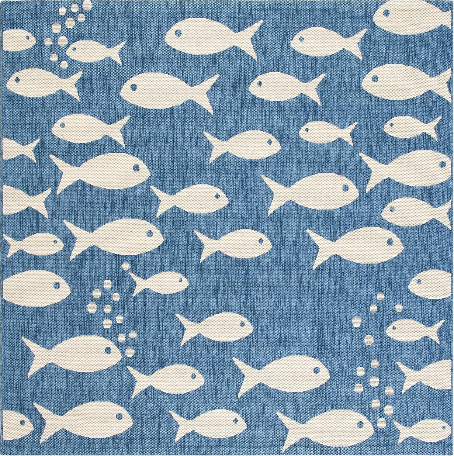 Courtyard CY6012 Power Loomed Indoor/Outdoor Area Rug - Blue/Beige - 5'3"x5'3" - Safavieh.