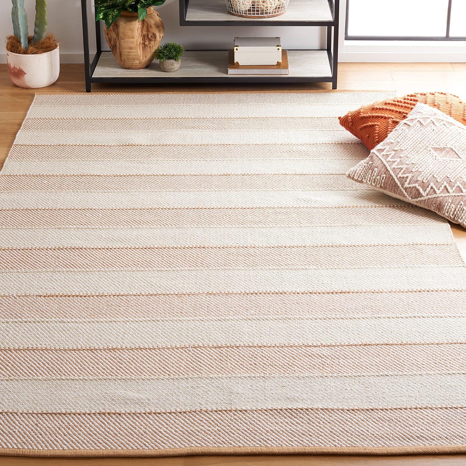 Striped Kilim STK803 Hand Woven Area Rug - Beige/Gold - 4'x6' - Safavieh.