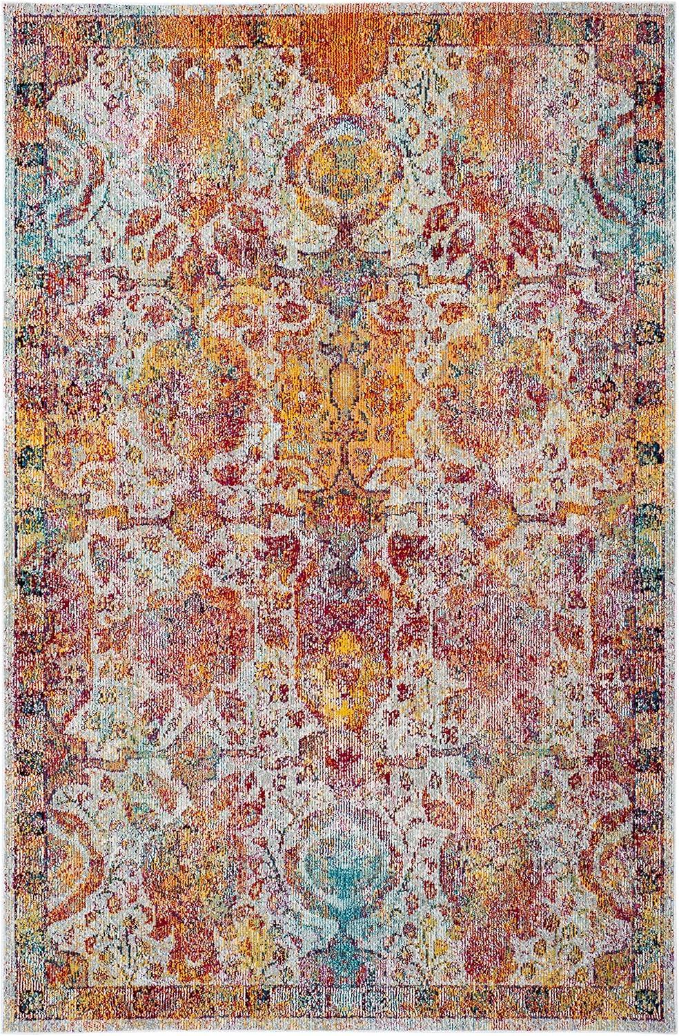 Crystal CRS505 Power Loomed Area Rug - Light Blue/Orange - 5'x8' - Safavieh.