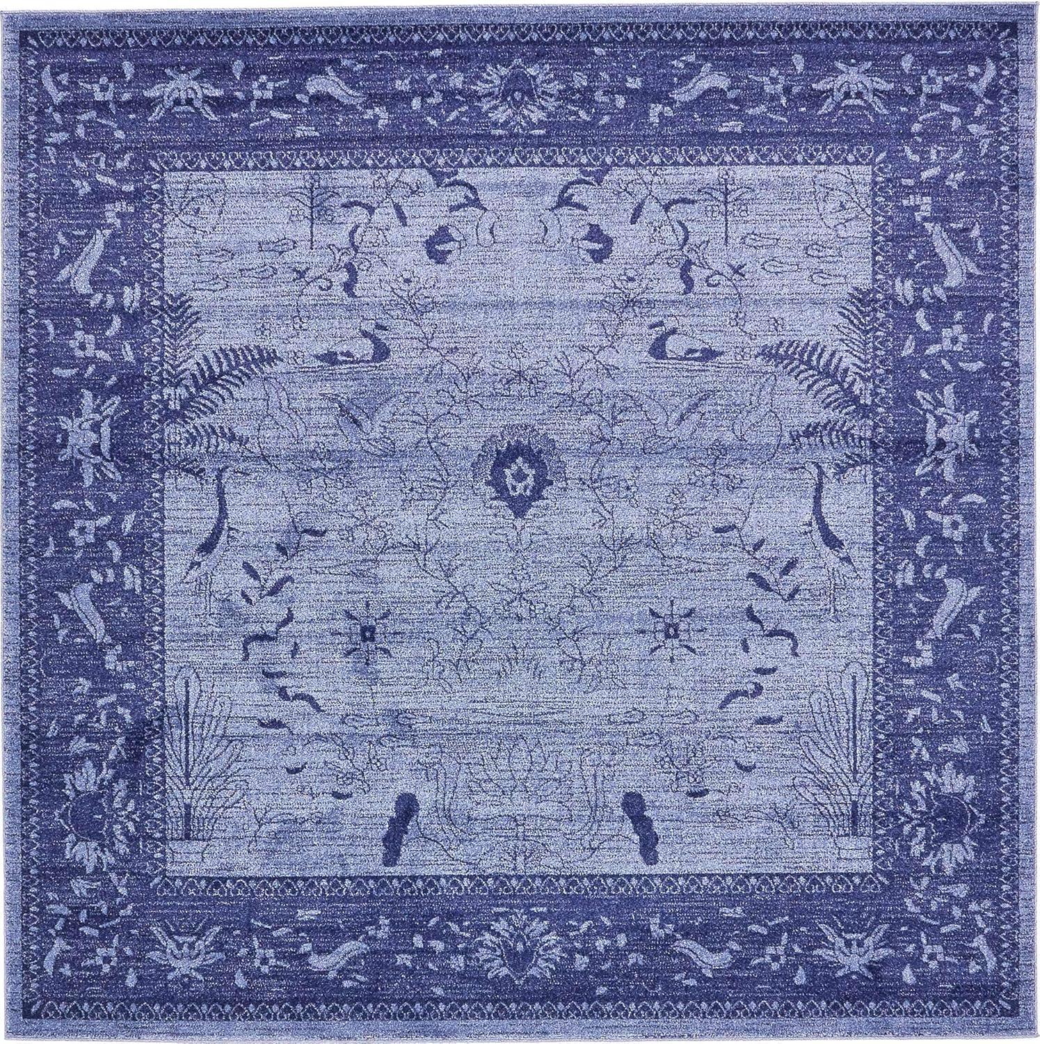 Unique Loom La Jolla Collection Area Rug - Floral (8' Square Blue/Navy Blue)