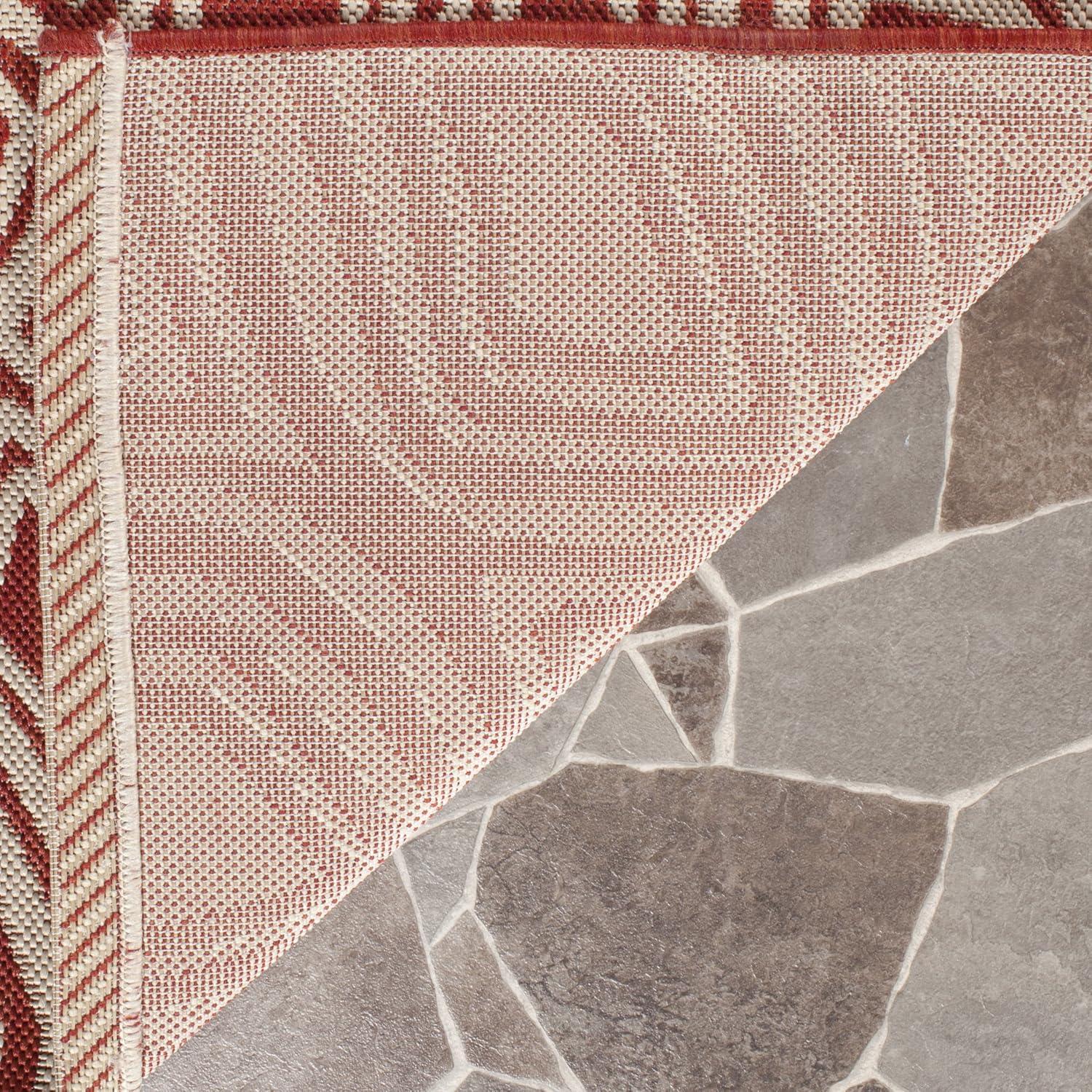 SAFAVIEH Courtyard Thane Abstract Indoor/Outdoor Runner Rug, Red/Beige, 2'3" x 8'