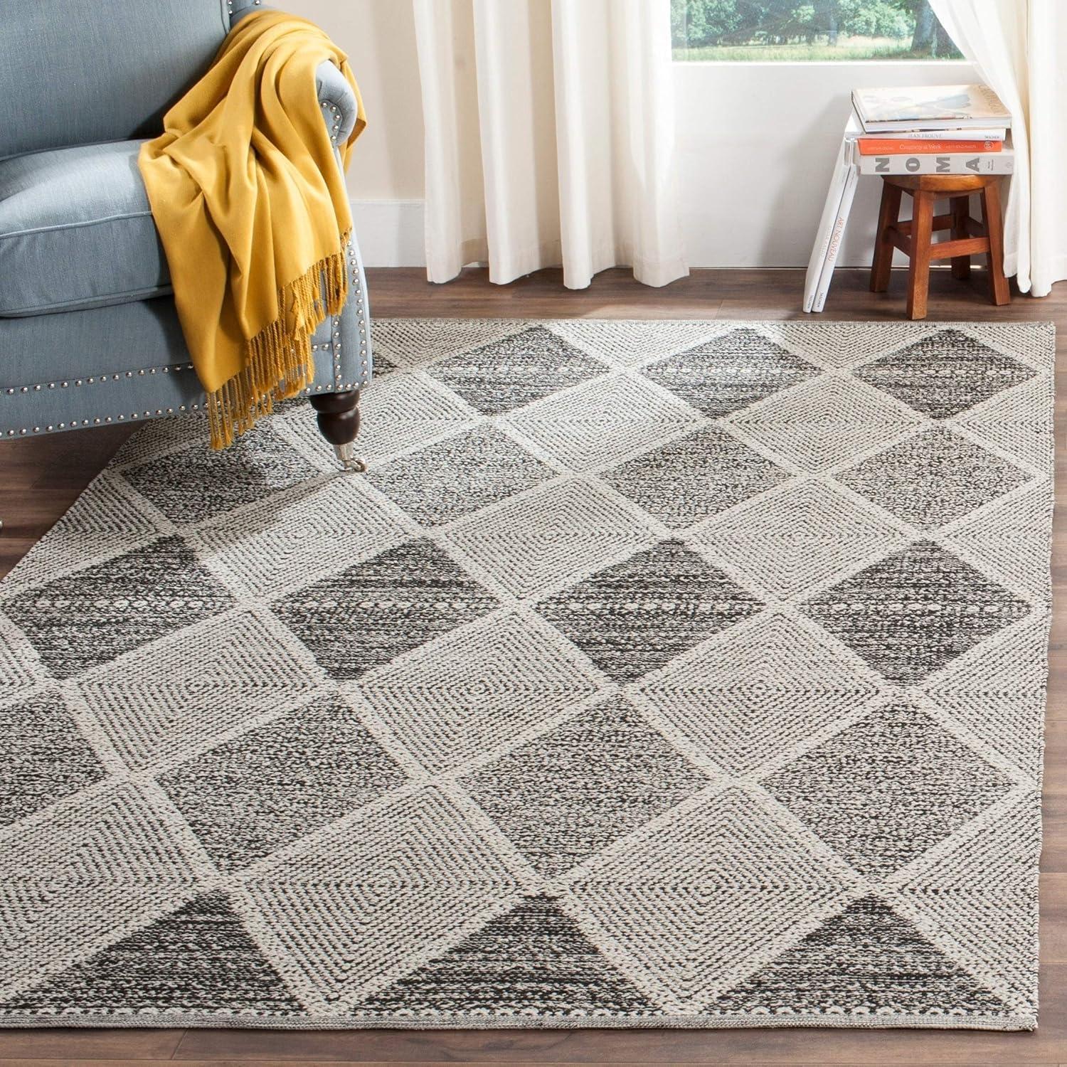 Montauk Black Geometric Wool Cotton 6' x 9' Area Rug