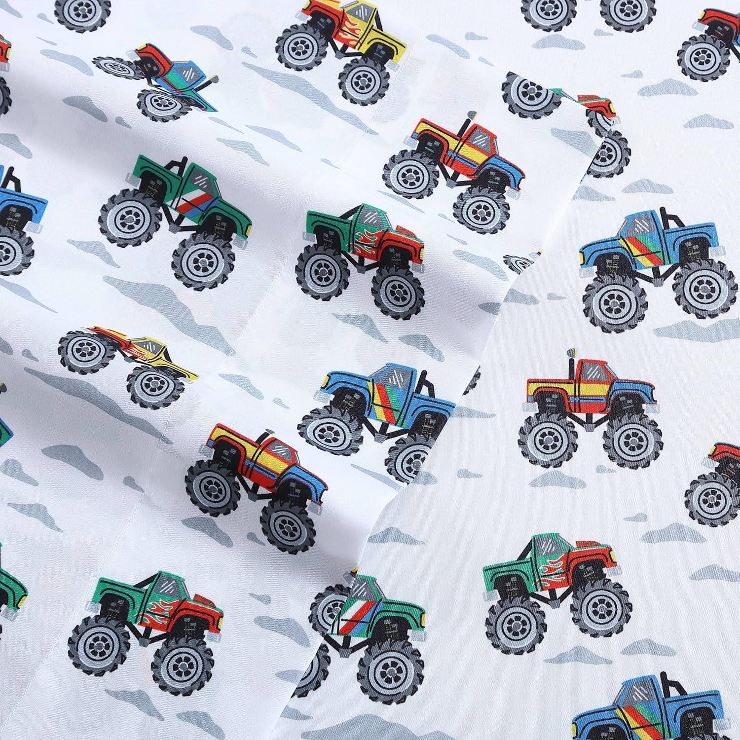 Gray Tractor Print Microfiber Kids Queen Sheet Set