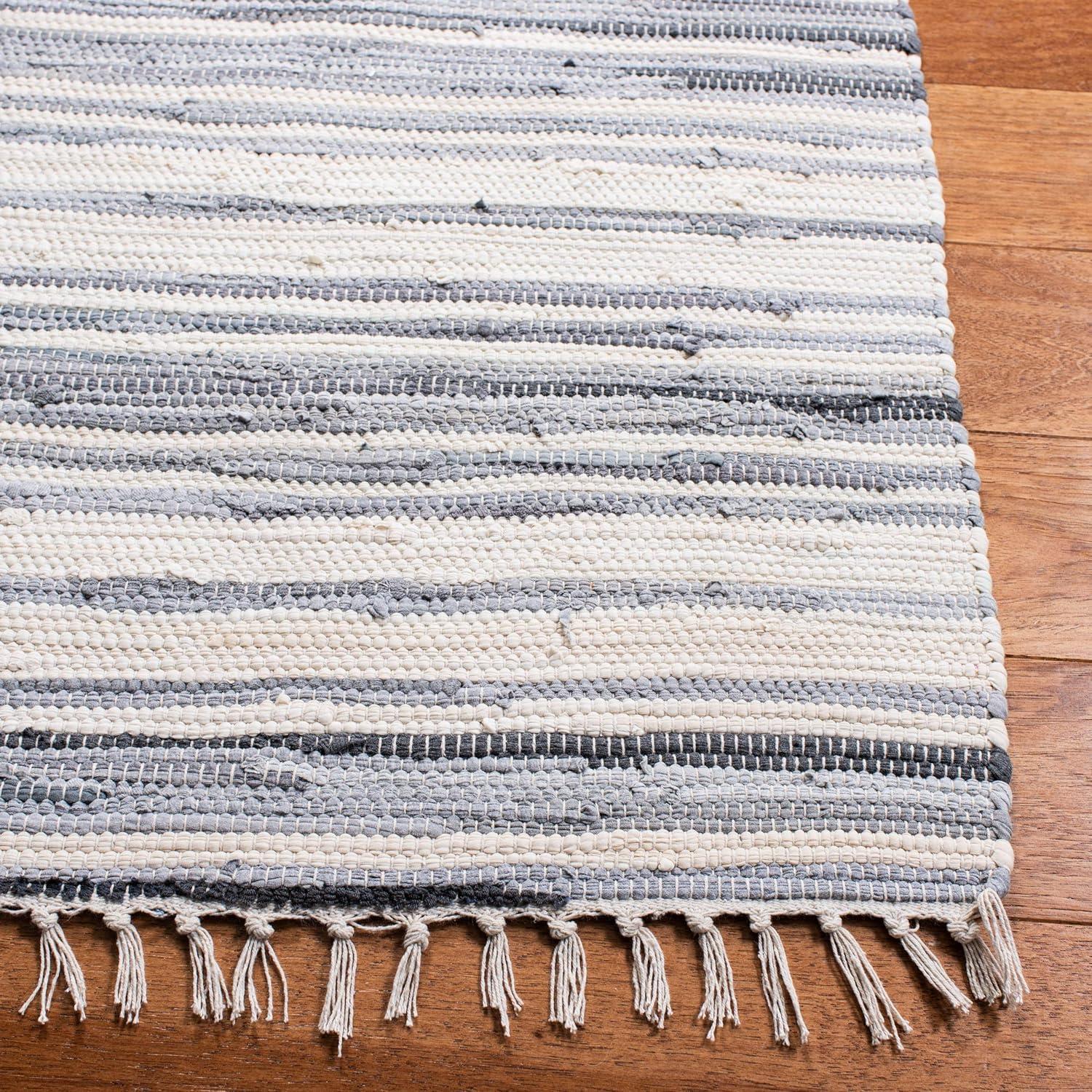 Rag Rug RAR126 Hand Woven Indoor Accent Rug - 4'x6' - Ivory/Grey - Safavieh