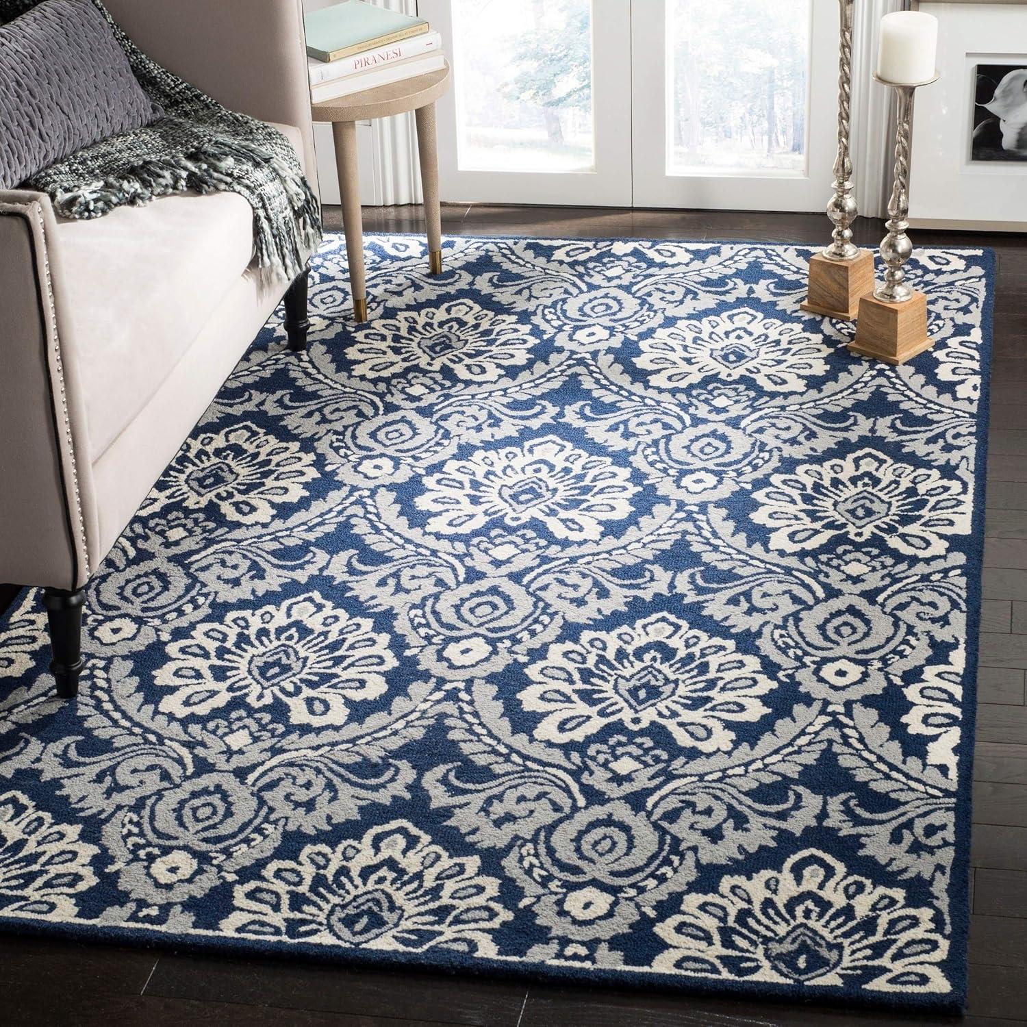 Blossom BLM106 Hand Tufted Indoor Area Rug - Navy/Ivory - 8'x10' - Safavieh