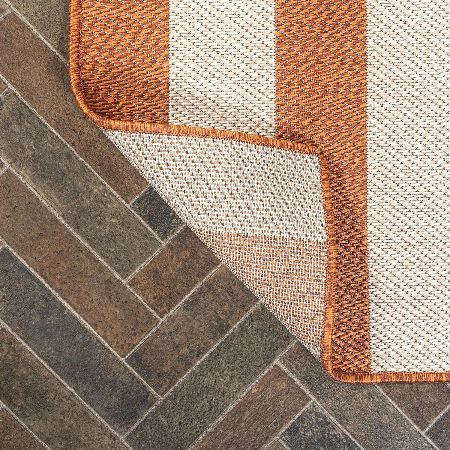 5' x 8' Negril Two-Tone Wide Stripe Indoor/Outdoor Area Rug, Orange/Beige - JONATHAN Y
