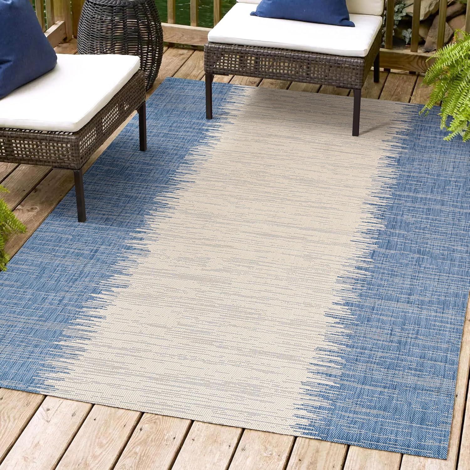 4'x6' Tavira Modern Strie' Indoor/Outdoor Area Rug, Blue/Beige - JONATHAN Y