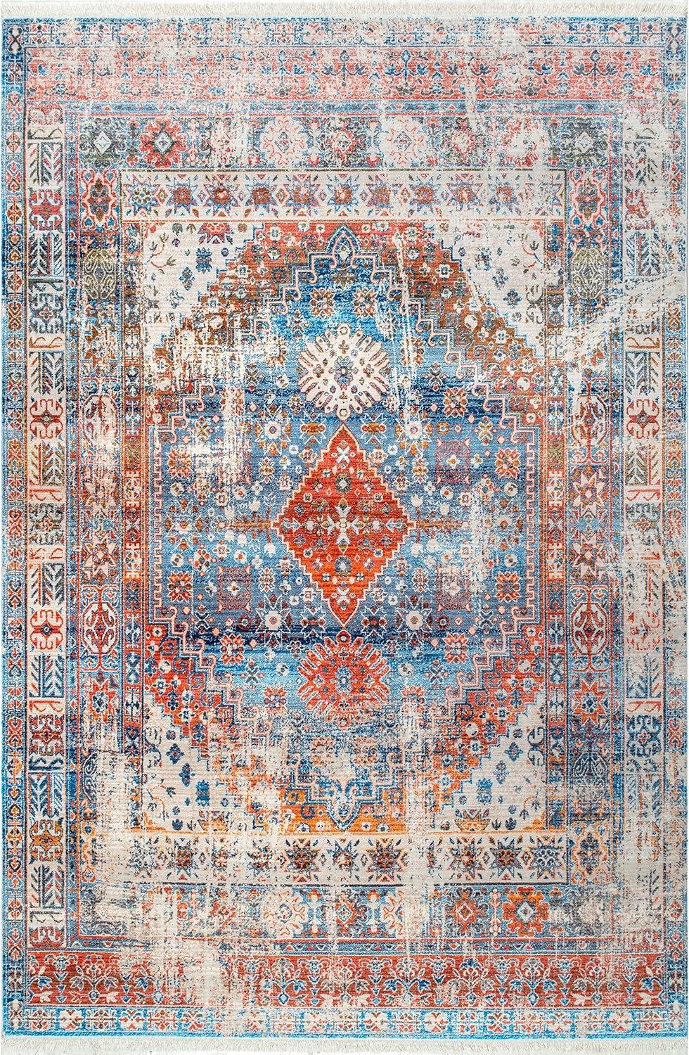 Nuloom Farley Oriental/Persian 4x6 Indoor Area Rug for Living Room Bedroom Dining Room Kitchen, Blue/Multicolor