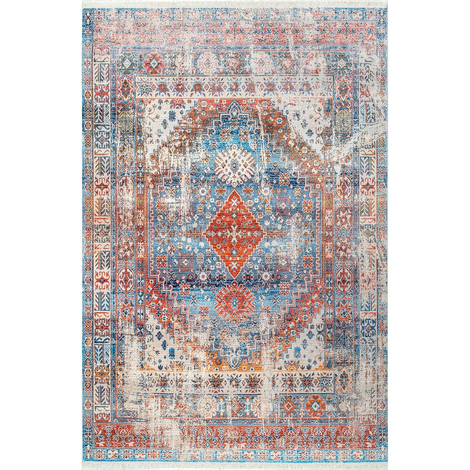 Nuloom Farley Oriental/Persian 4x6 Indoor Area Rug for Living Room Bedroom Dining Room Kitchen, Blue/Multicolor