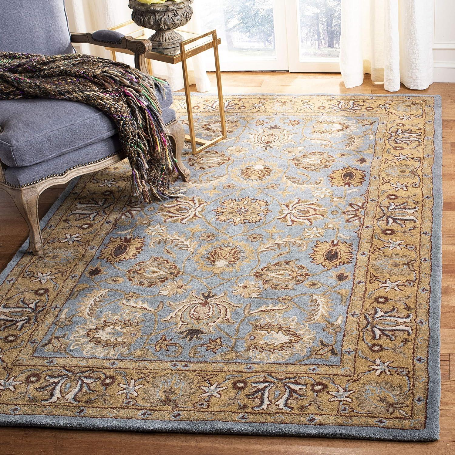 Elegant Blue & Gold Hand-Tufted Wool Area Rug - 3' x 5'