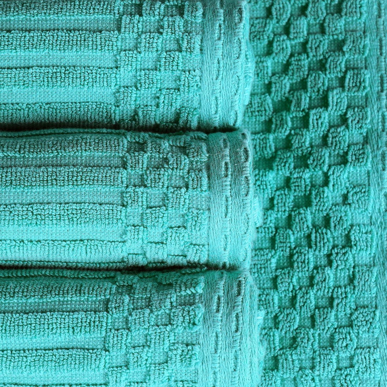 Superior Soho Ribbed Cotton Absorbent Bath Towel Set of 4, Turquoise