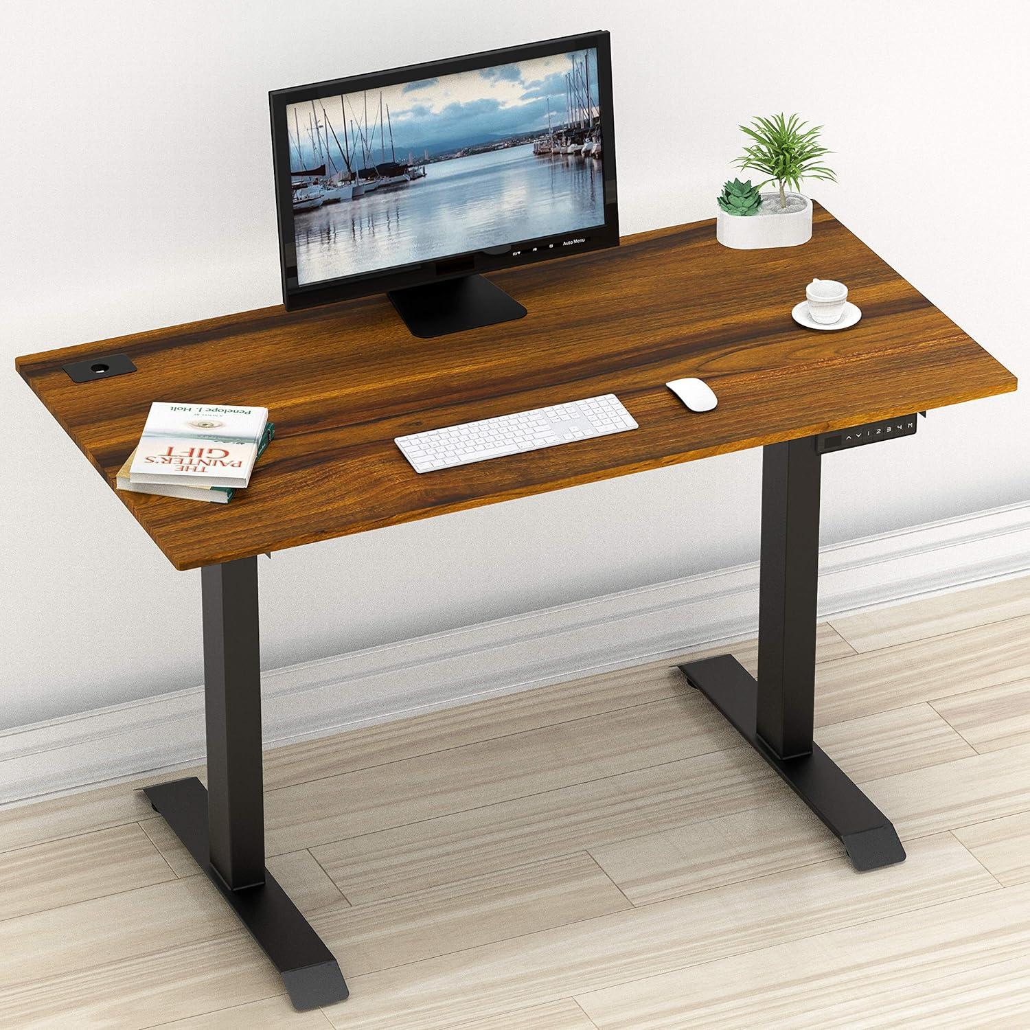 Walnut Adjustable Height Standing Desk with Black Frame