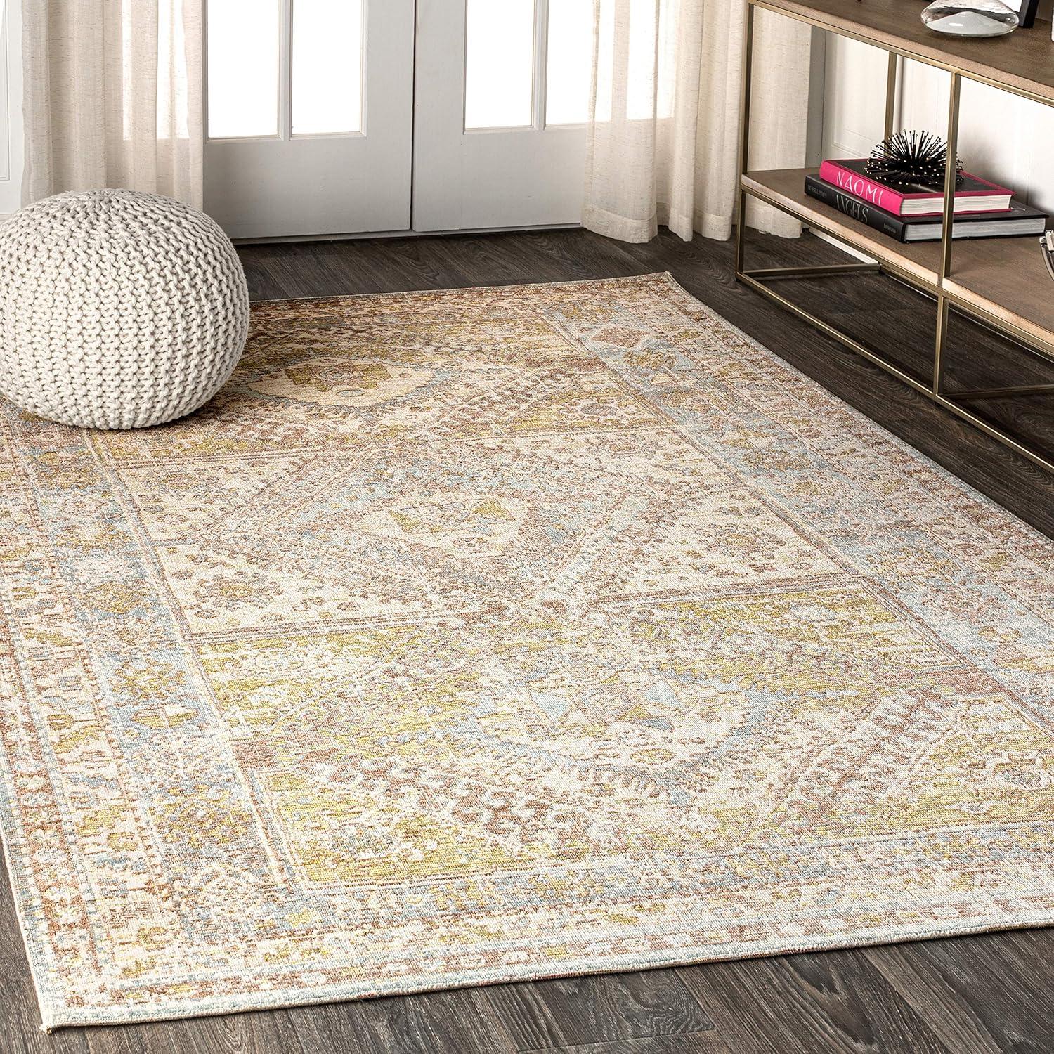 Light Blue and Ivory Medallion Synthetic Area Rug, 5 x 8