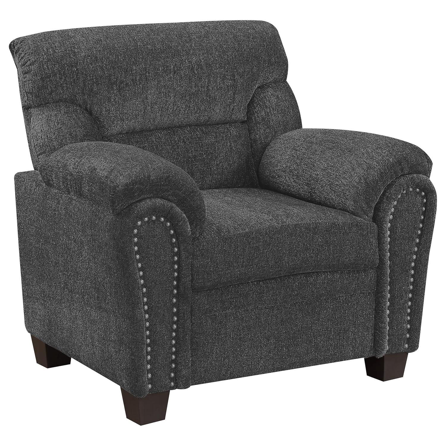 Clementine Transitional Black Upholstered Armchair with Nailhead Trim