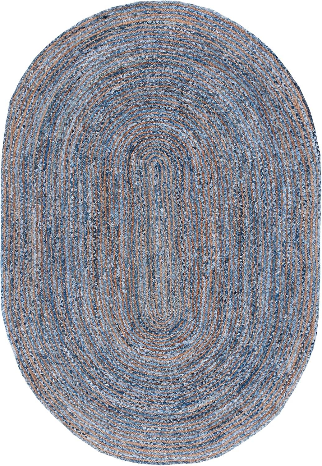 Coastal Charm Hand-Woven Boho Jute & Cotton 8' x 10' Oval Rug in Blue