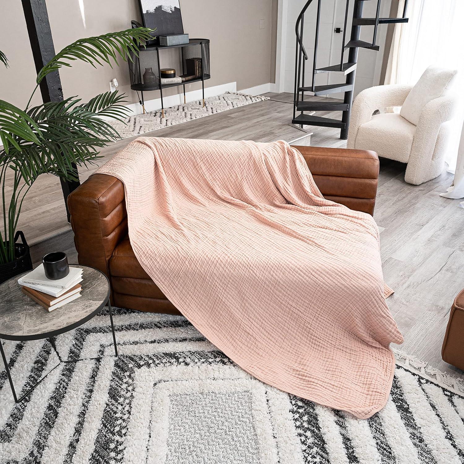 Muslin Blanket for Adults, Extra Large Throw 50" x 60" By Comfy Cubs - Mauve