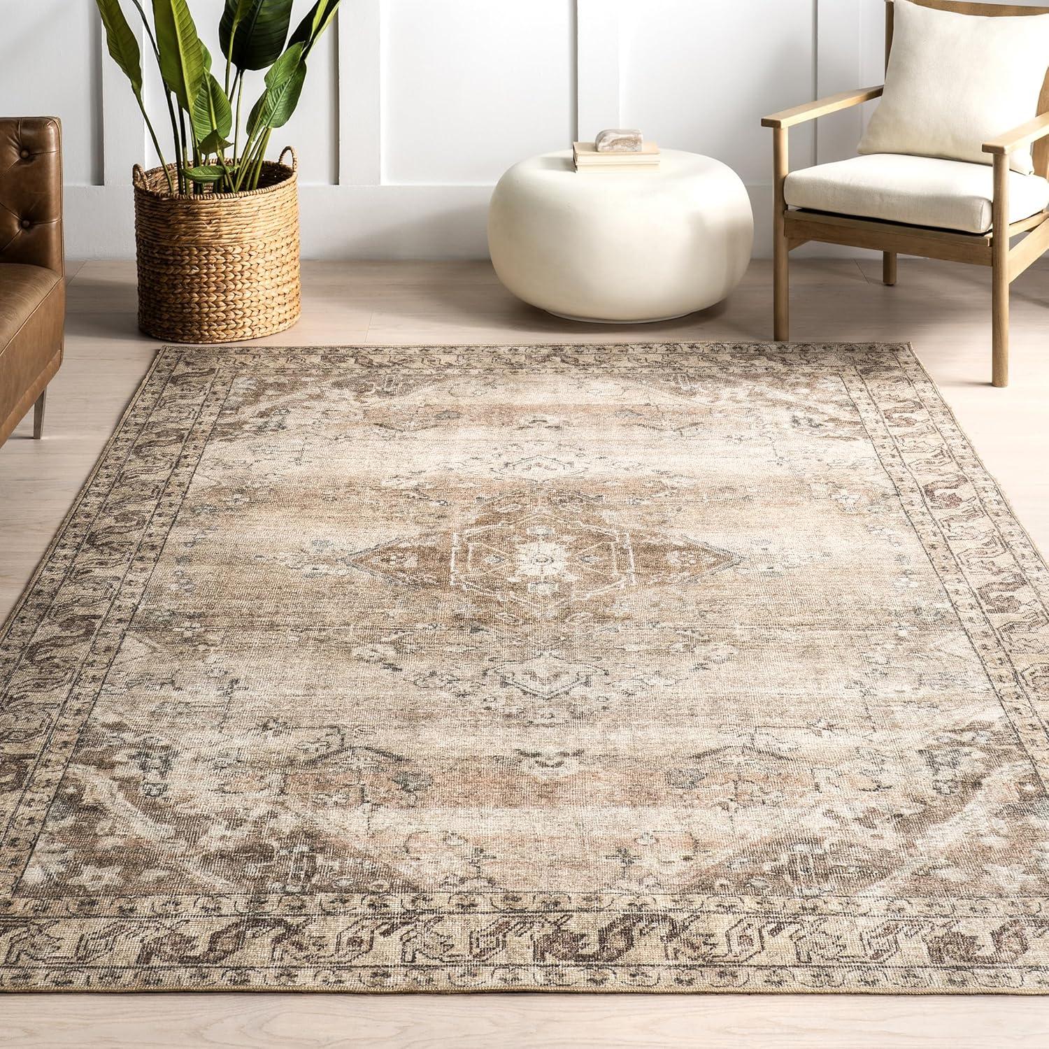 Nuloom Hillstone Collection Traditional Vintage Medallion Indoor Area Rug, 6' 7" x 9', Beige