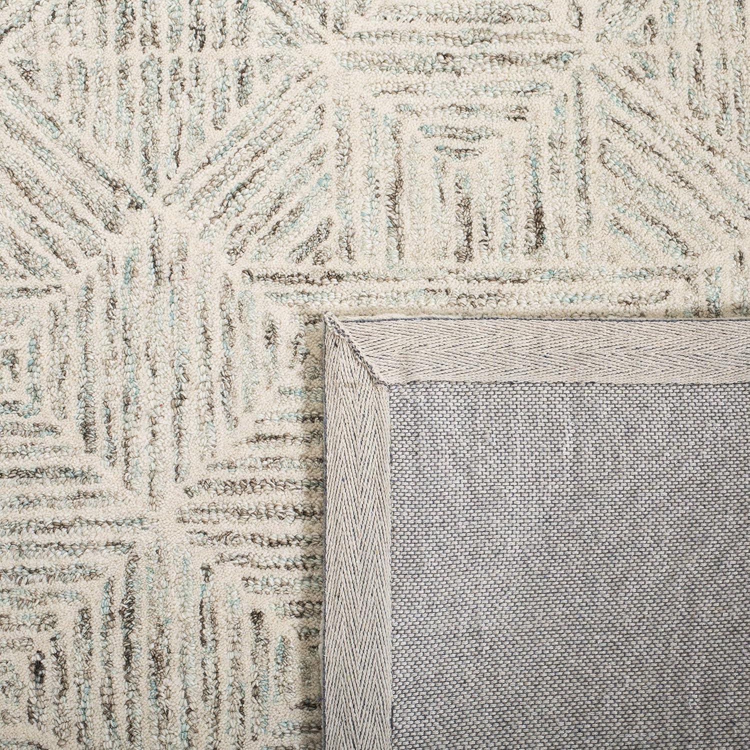 Handmade Light Blue Wool Geometric Tufted Area Rug