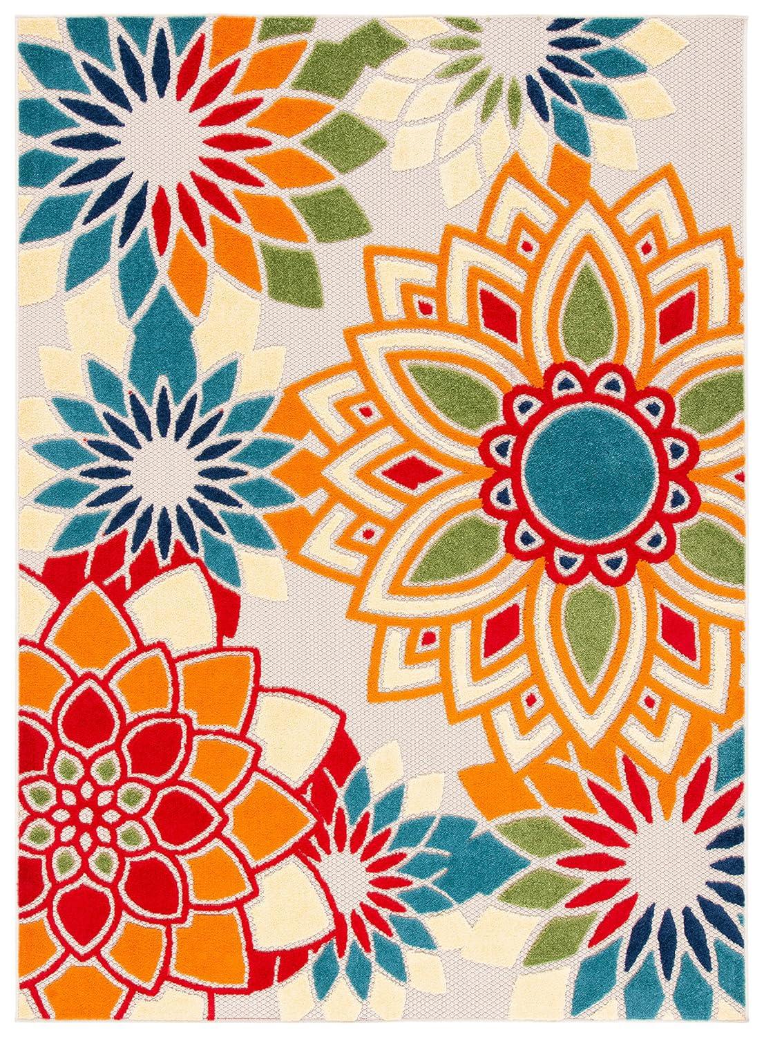 Cabana CBN328 Power Loomed UV Resistant Indoor/Outdoor Accent Rug - Ivory/Orange - 3'x5' - Safavieh