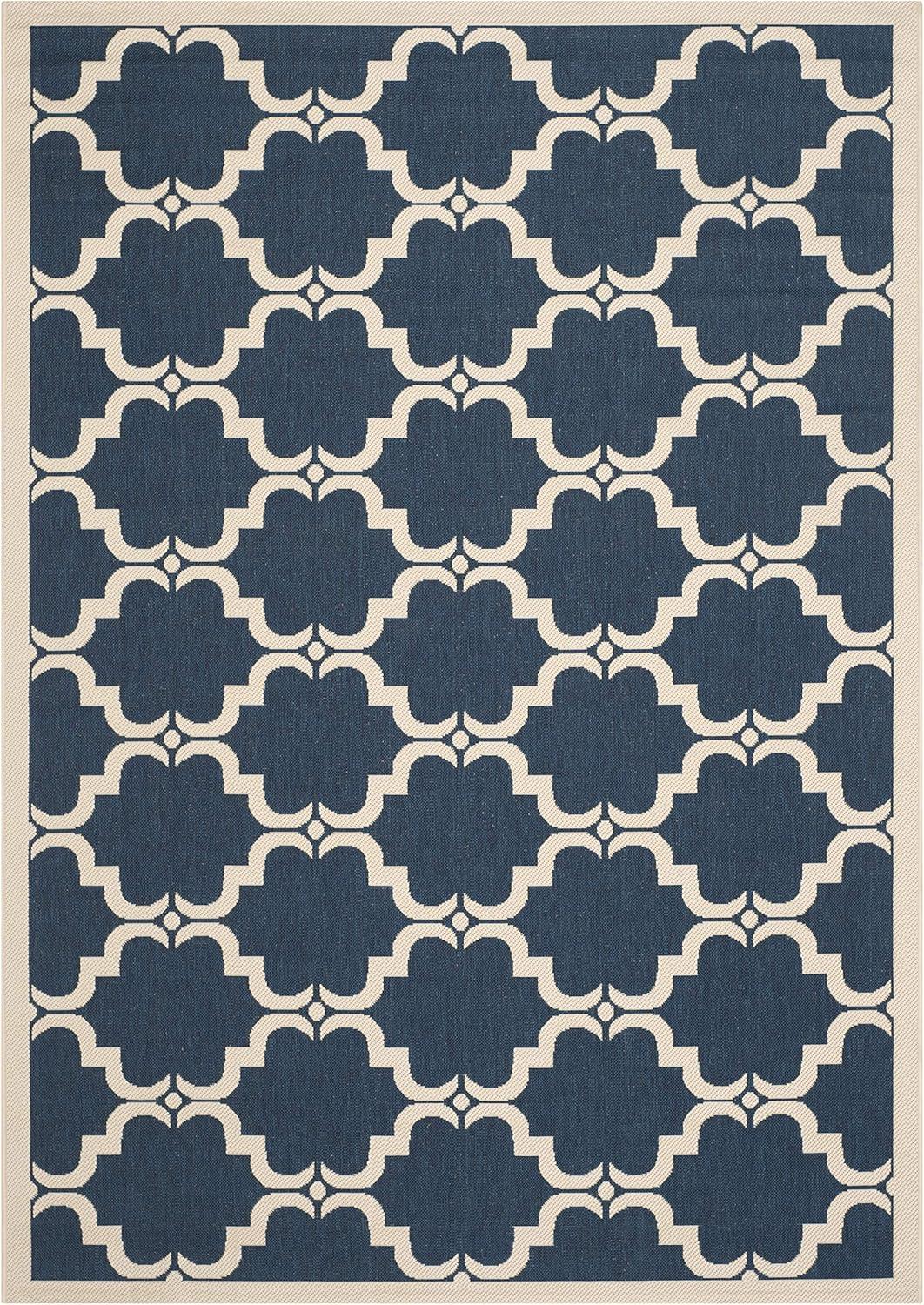 Navy & Beige Synthetic Reversible Flat-Woven Area Rug - 5'3" x 7'7"