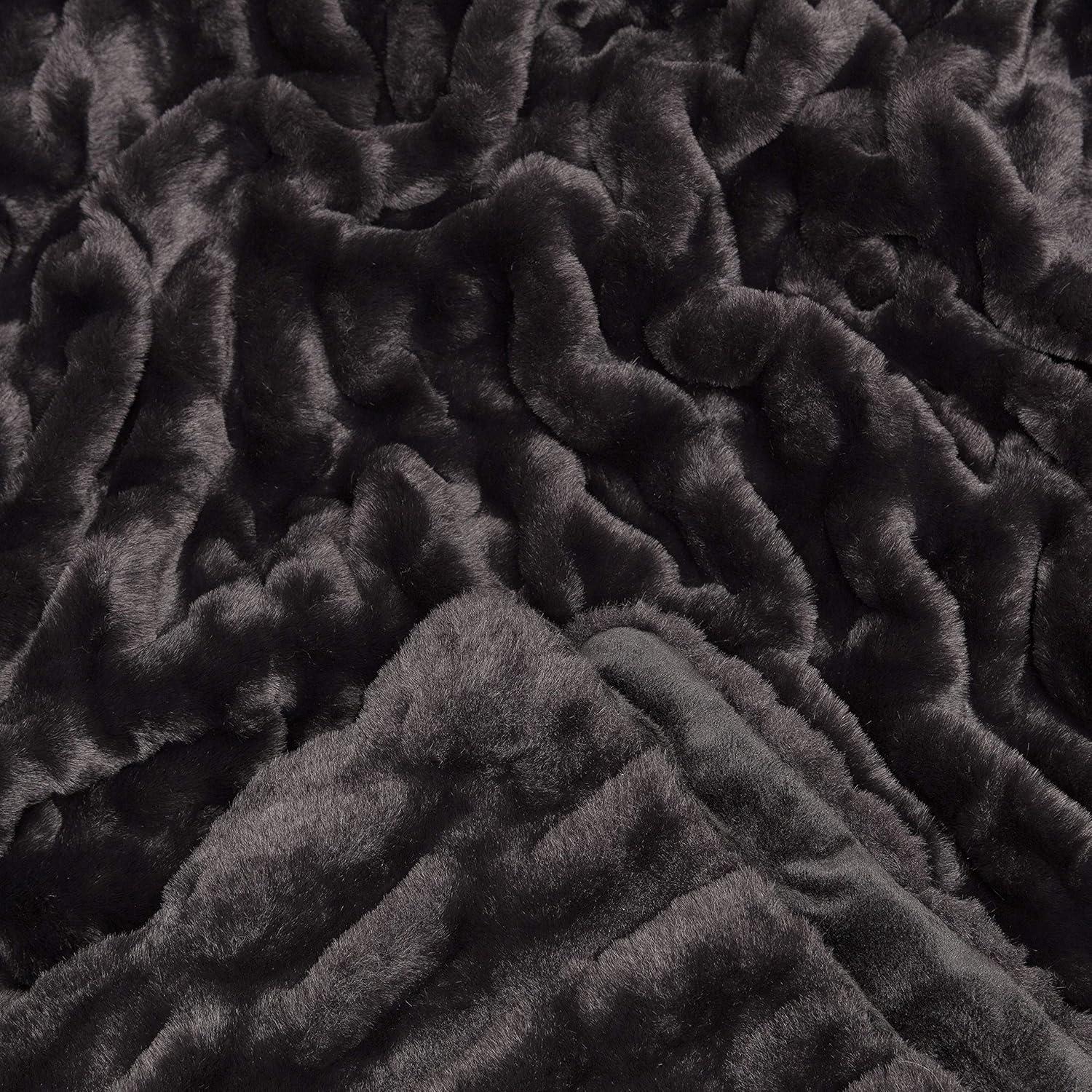 Luxurious Black Faux Fur Reversible Throw Blanket 50" x 65"