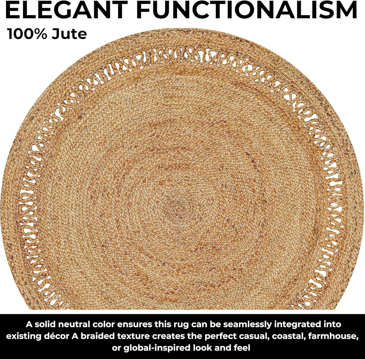Nuloom 4 Round Rigo Jute Hand Woven Indoor Area Rug, Natural, Solid Farmhouse Design, Natural Fiber Bedroom, Living Room, Kitchen,