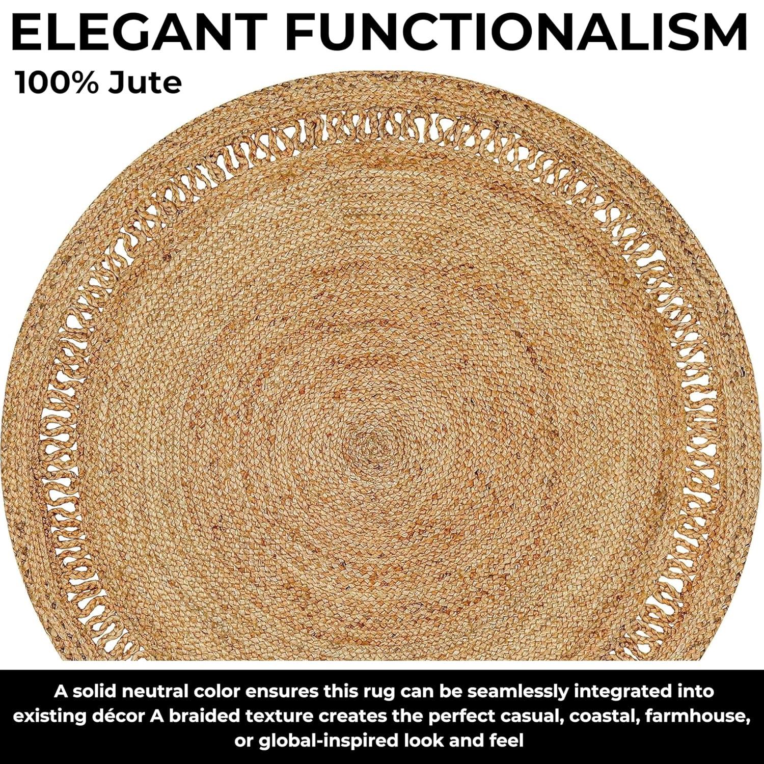 Nuloom 4 Round Rigo Jute Hand Woven Indoor Area Rug, Natural, Solid Farmhouse Design, Natural Fiber Bedroom, Living Room, Kitchen,