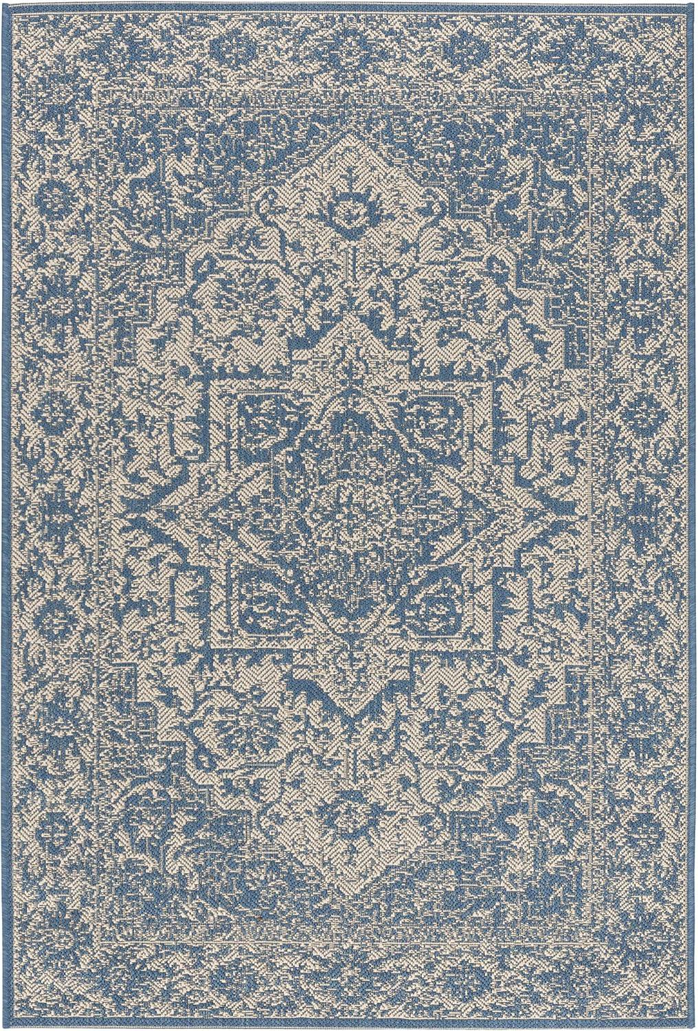 Valene Easy-Care Blue Synthetic 4' x 6' Outdoor Rug