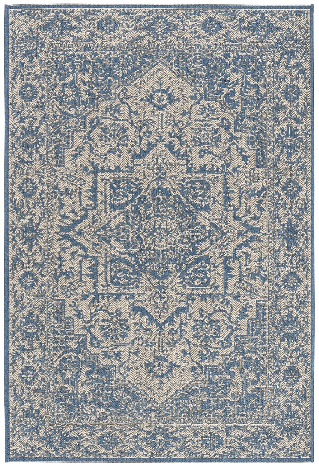 Beach House BHS139 Power Loomed Indoor/Outdoor Area Rug - Cream/Blue - 4'x6' - Safavieh