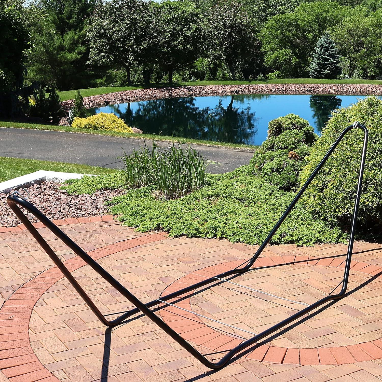 Sunnydaze Portable Heavy-Duty Steel Hammock Stand Only for Camping and Spreader Bar Styles - 330 lb Capacity/10' Stand - Black