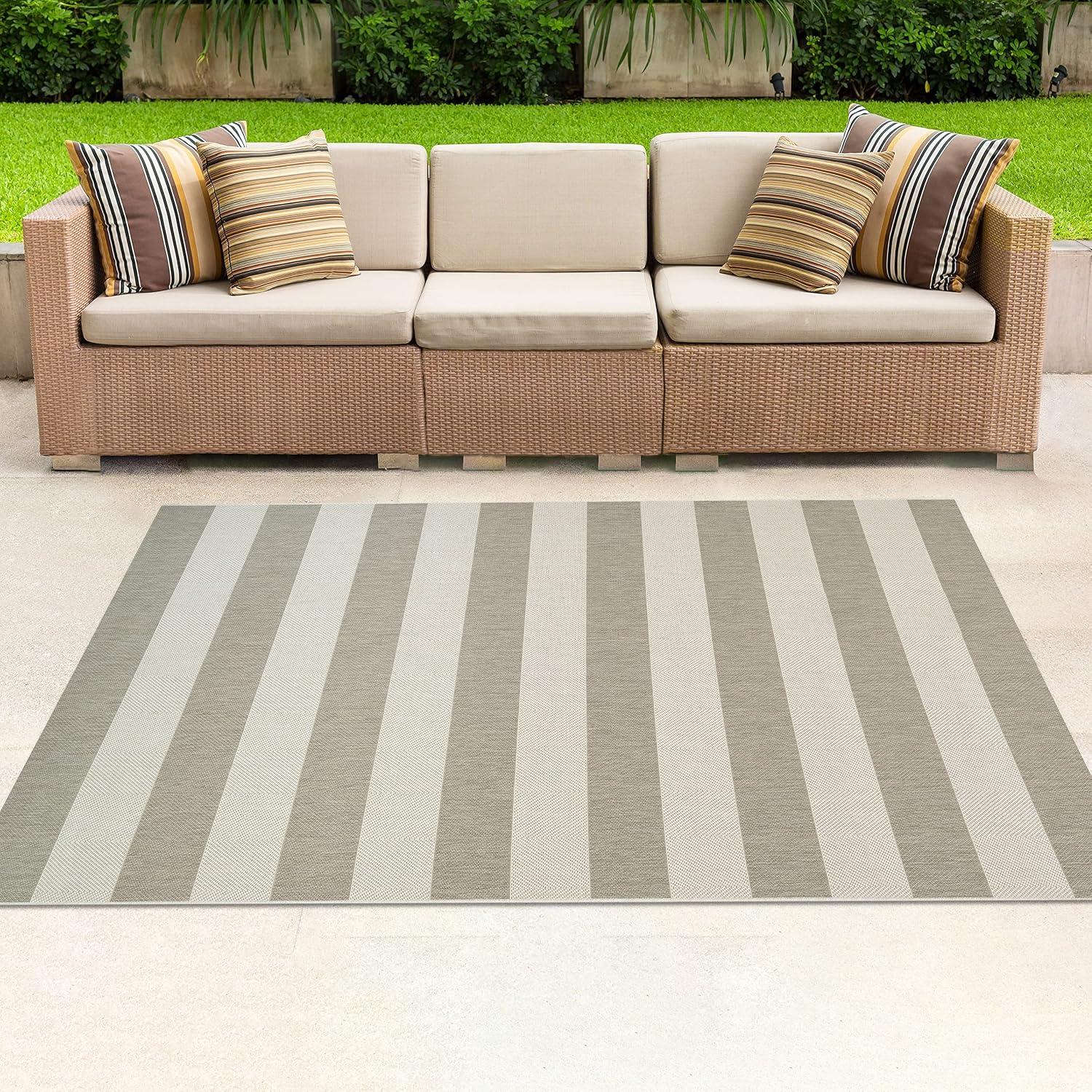 Papatya Striped Flatweave Tan Ivory Indoor Outdoor Area Rug